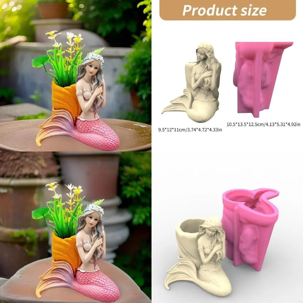 

X4YA Elegant Merman Shaped Sturdy Silicone Flower Pots Mould Tool Must Have Accessory for Home Use Resin Art Enthusiasts