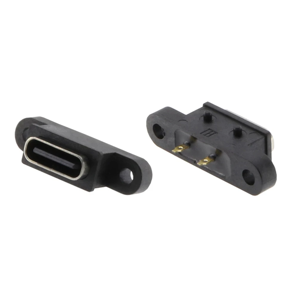 Tipo-c 2pin à prova dwaterproof água fêmea usb c porta de soquete com furo de parafuso interface de carregamento de carga rápida conector usb de 180 graus