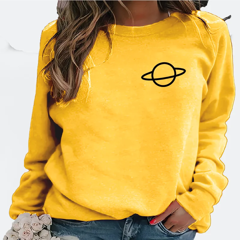 Best-selling best-selling loose-fitting casual printed planet round-neck long-sleeved women's hoodie