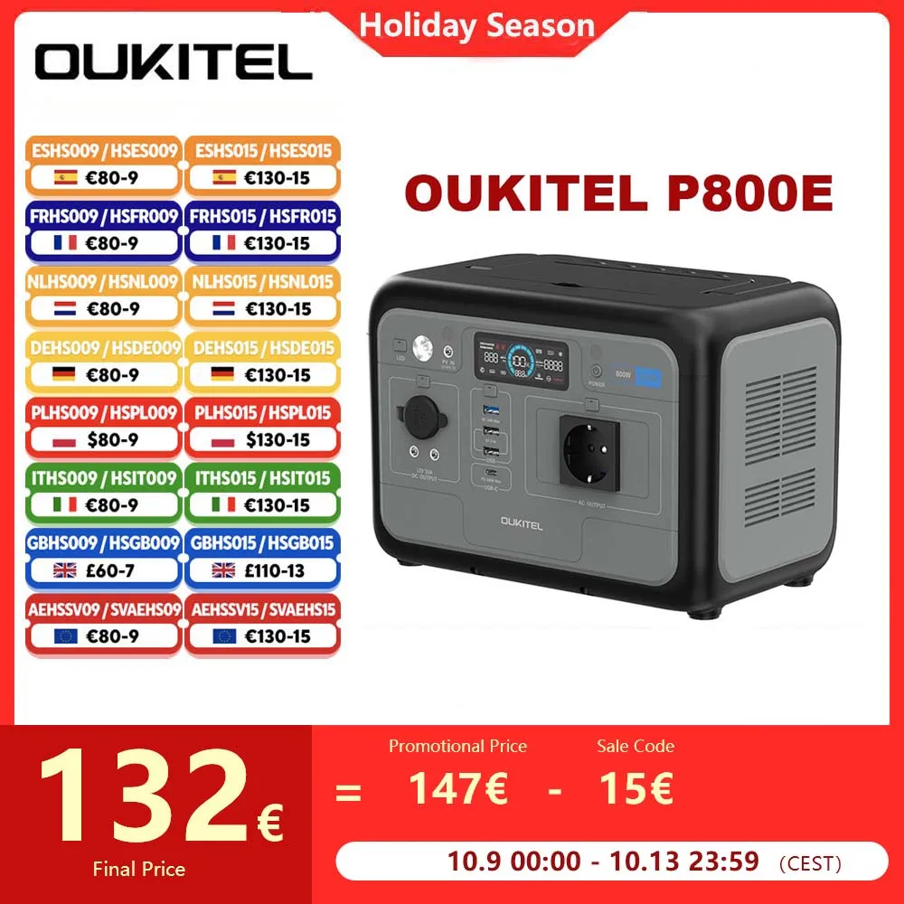 OUKITEL P800E محطة الطاقة 512Wh 800W LiFePO4 بطارية احتياطية محمولة مع AC + DC شحن سريع مولد الطاقة الشمسية للخارجية