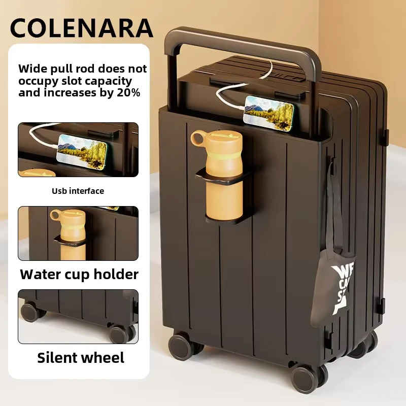 COLENARA Bagagli da viaggio Ricarica USB Valigia d'imbarco multifunzionale Trolley da donna 20 "22" 24 pollici ABS + PC Valigia con rotelle