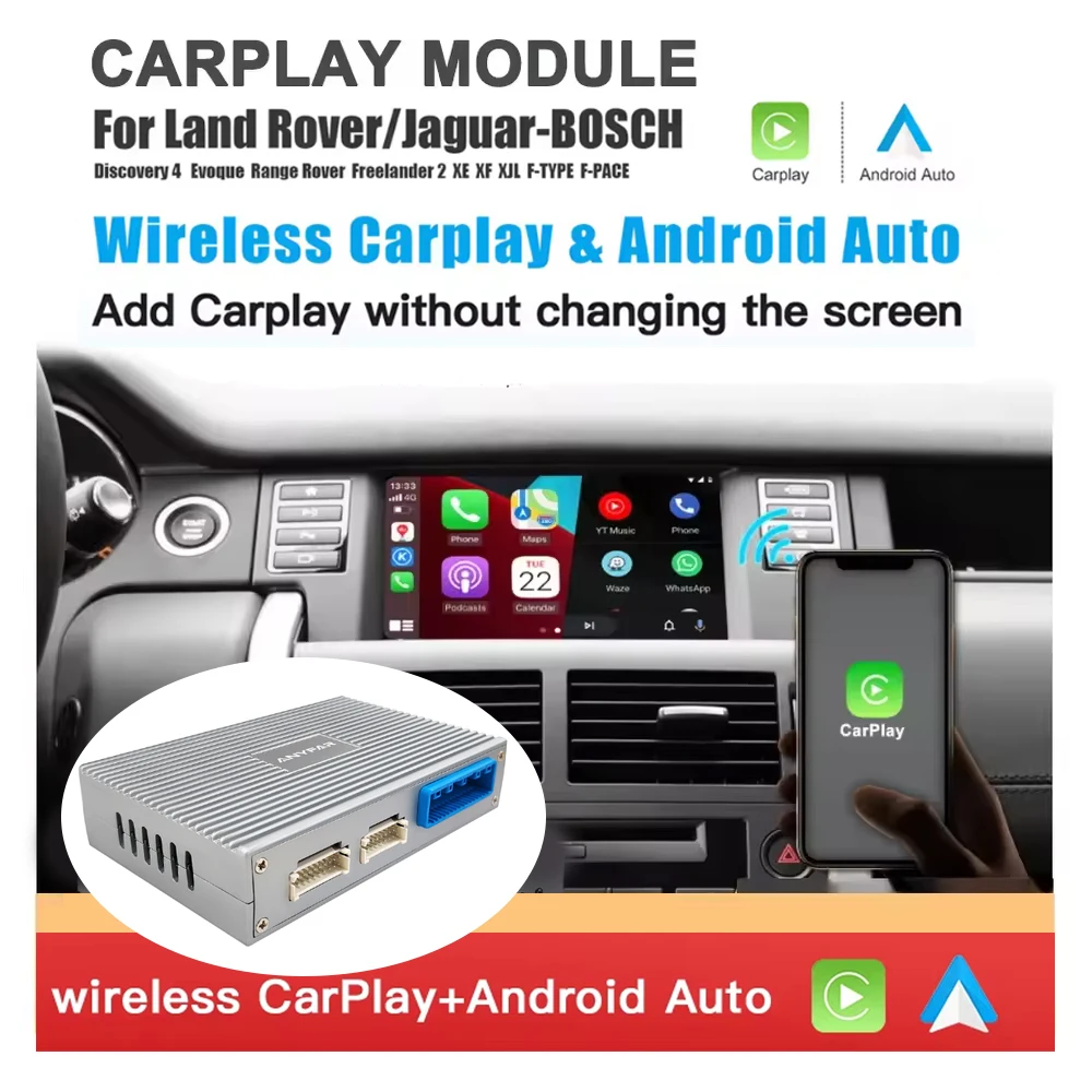 

Беспроводной Carplay Android Авто подходит для Land Rover Jaguar Bosch открыть 4 Evoque Freelander2 XE XF XJL