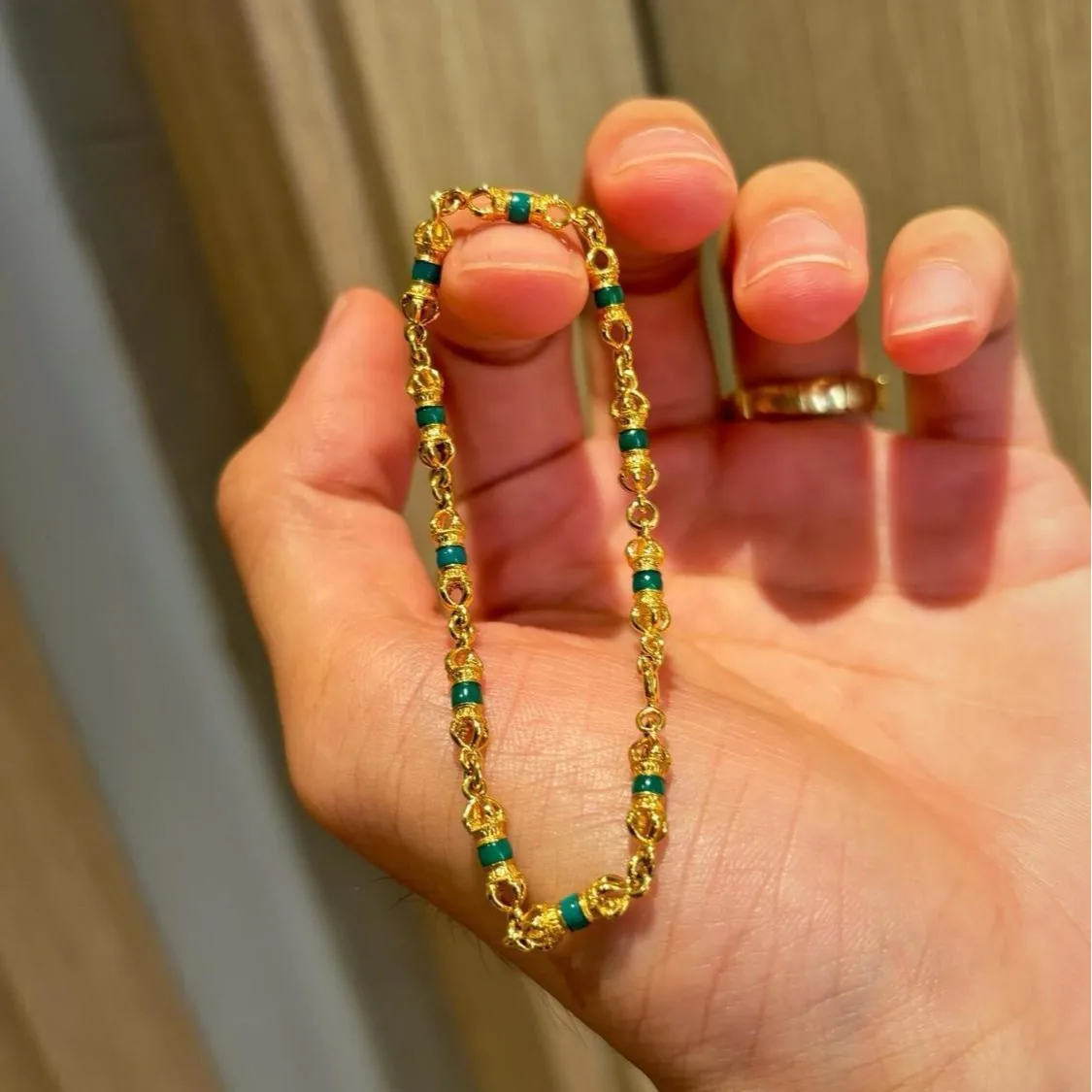 9999 24K الذهب الحقيقي على الطراز التبتي الفيروز سوار مُزين بالخرز اللون القديم فاجرا اكسسوارات سوار الرجال والنساء