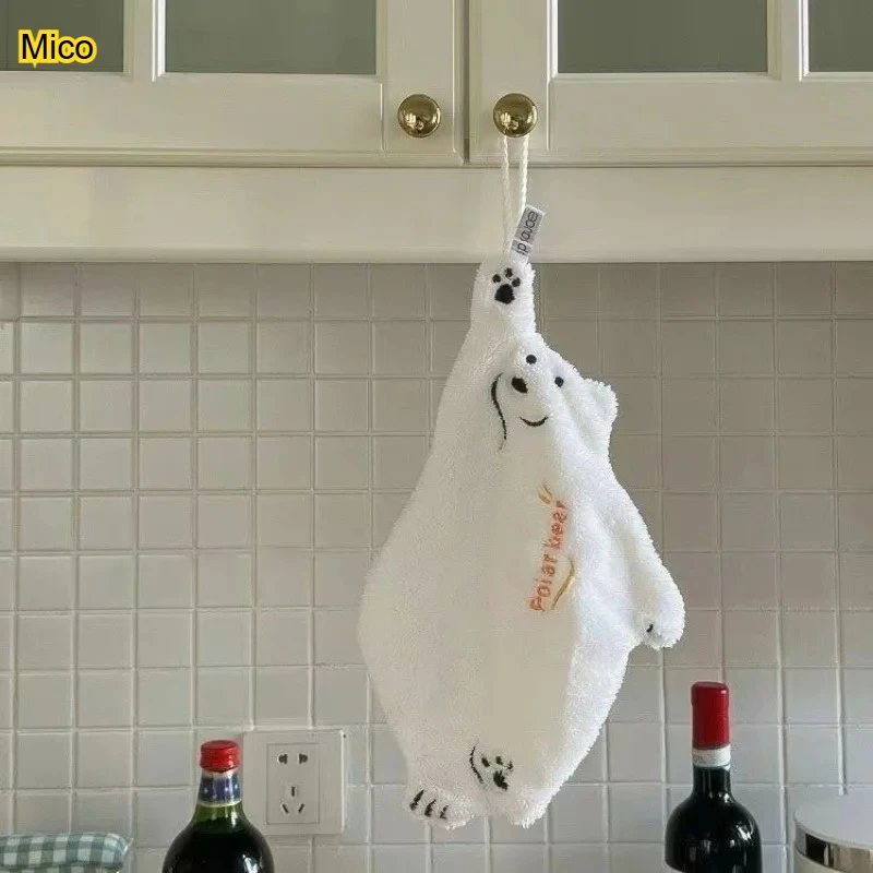 

2 sets of polar bear hand towels, thickened super absorbent hanging kitchen towels, coral patterned cartoon hand towels