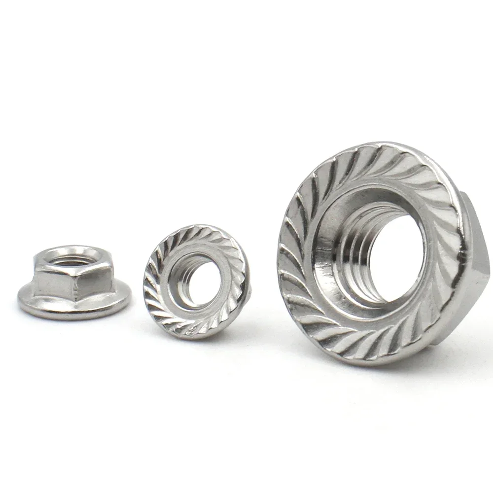 1-20pcs M3 M4 M5 M6 M8 M10 M12 M14 M16 M20 304 Stainless Steel Hex Flange Nuts DIN 6923 A2-70 Vibration Resistant Self-Locking