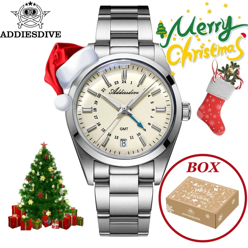 Addiesdive 36 مللي متر الرجال GMT ساعة فاخرة BGW9 سوبر مضيئة AD2065 Reloj Hombre 10Bar مقاوم للماء كوارتز ساعة اليد هدية الكريسماس