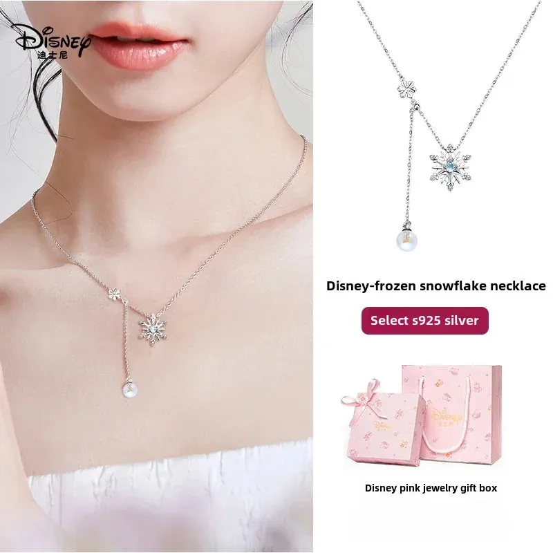 Genuine Disney Frozen Snowflake Collarbone Necklace 925 Sterling Silver Accessories