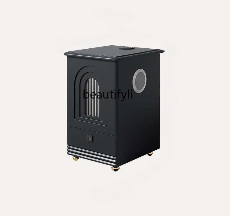 French Retro Smart Bedside Table Audio Fingerprint Unlock Bedroom Bedside Narrow Cabinet Wireless Charging