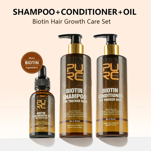 PURC Biotina champú acondicionador para el cabello para hombres y mujeres limpieza del cuero cabelludo raíz del cabello nutre aceite suavizante mascarilla para el cabello conjunto de productos para el cuidado