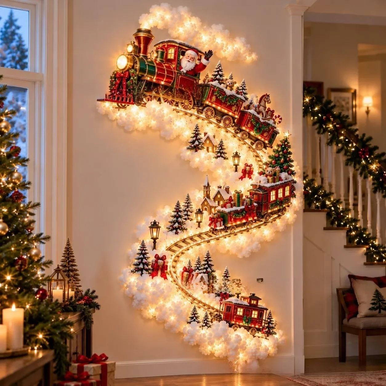 Christmas Magic Trail Wall Light, LED Cascading Holiday Decor,Warm White Glow, Space-Saving Wall Decor, Easy Wall Placement