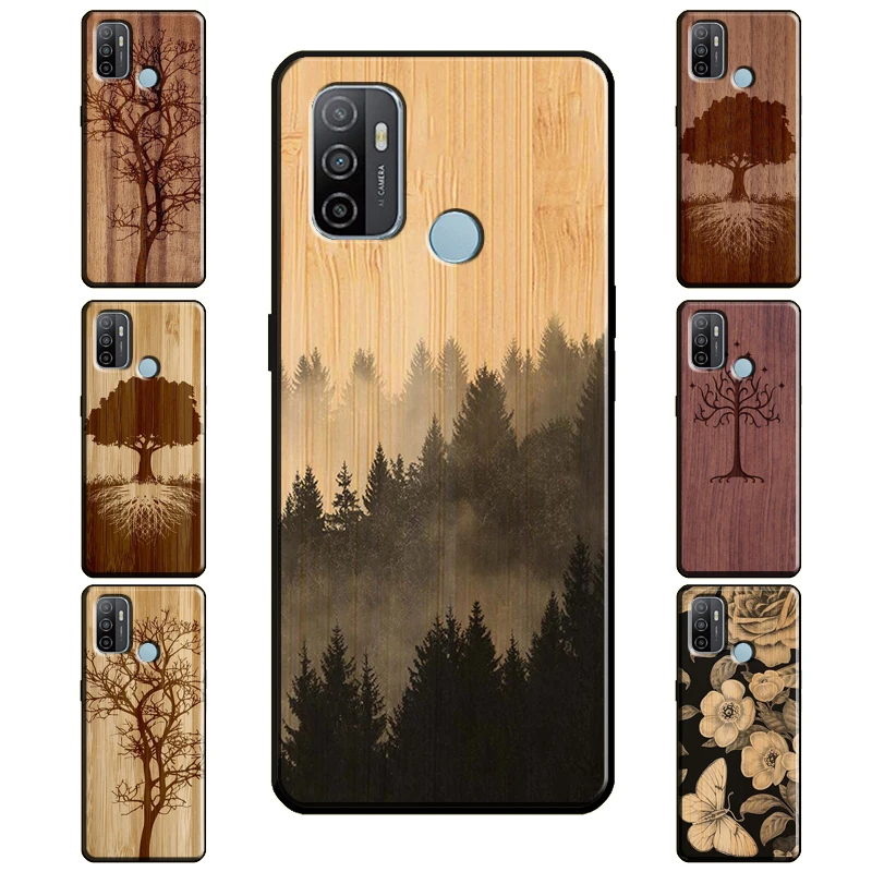 Tree Flower Bamboo Wood Case For OPPO A5 A9 A53 A31 2020 A1K A3S A5S A83 A91 A52 A72 Find X3 Pro F5 F7 A15 Cover