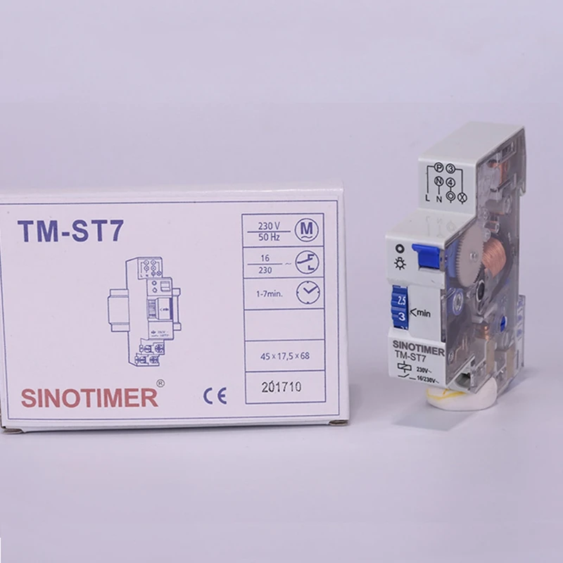 ABBQ SALE  TM-ST7 220V AC 7 Minutes Mechanical Timer 18Mm Single Module Din Rail Staircase Timer Time Switch Timer Clock