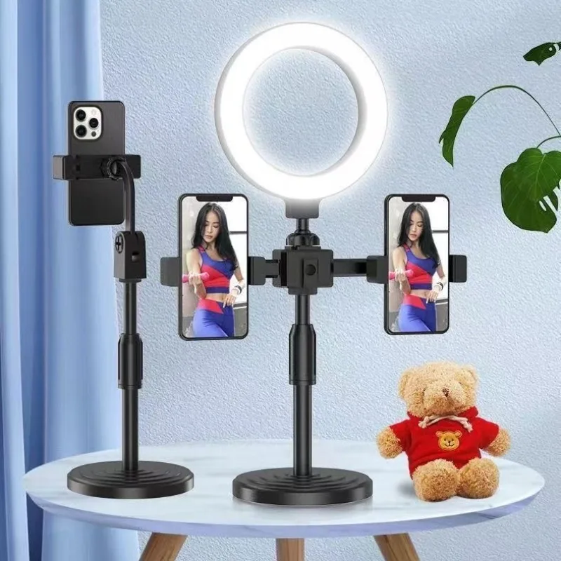 حامل هاتف سطح المكتب لمشاهير الإنترنت، ضوء تعبئة مزدوج 6 بوصة، ضوء ثلاثي الألوان لصور السيلفي، ضوء حلقة LED #6