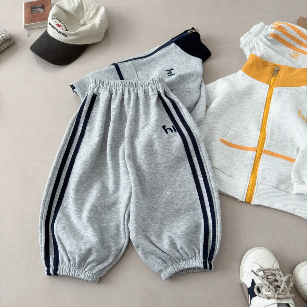 Kinder 2-teiliger Trainingsanzug Herbst Jungen Mädchen Stehkragen Reißverschluss Jacke+Hose Sets Stickerei Lässiges Sport-Outfit Kinder Sportbekleidung – Detail 7