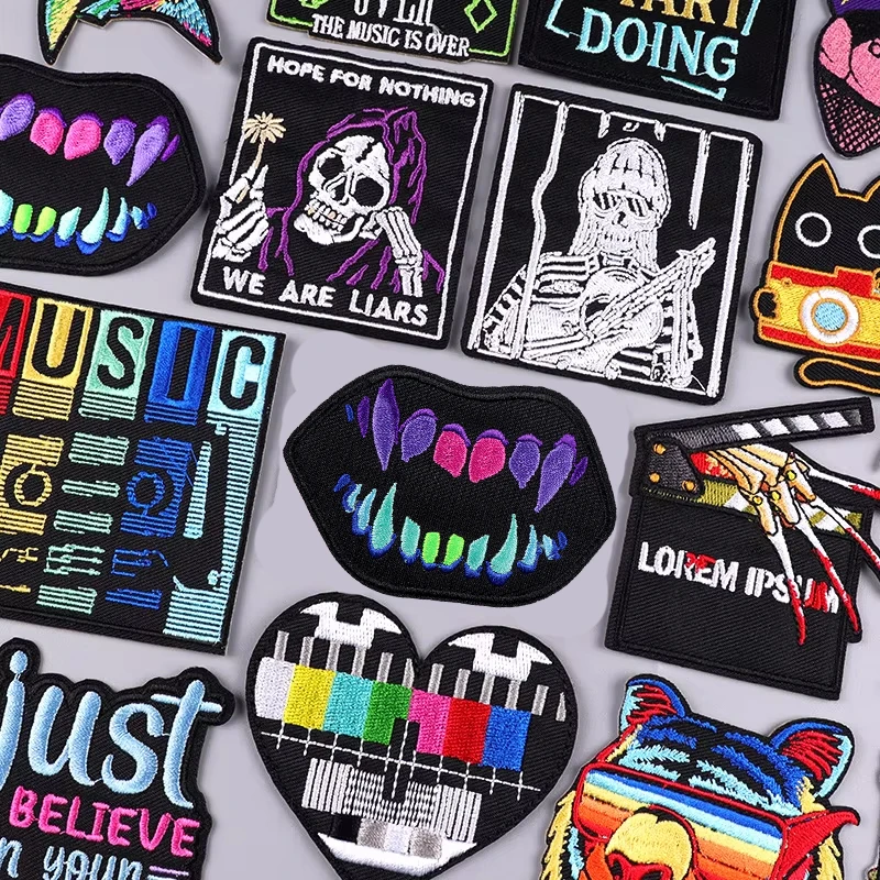 Rock/Schädel Stickerei Patch Band Patch Eisen auf Patches für Kleidung thermoadhäsive Patches auf Kleidung DIY Punk Stil Nähen Aufkleber – Detail 1