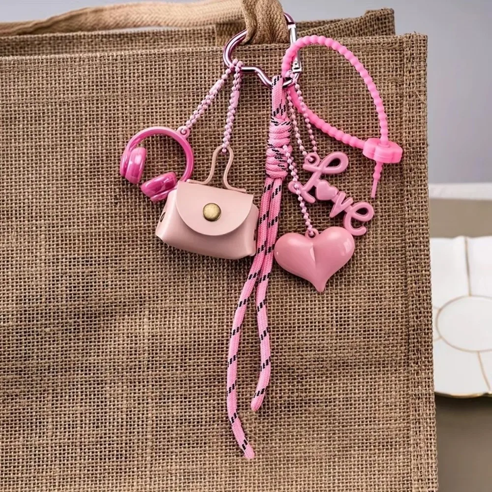 Cute PU Leather Maillard Rope Keychain Woven Rope Handmade Bag Pendant Love Letter Style Car Keyrings Bag Charm