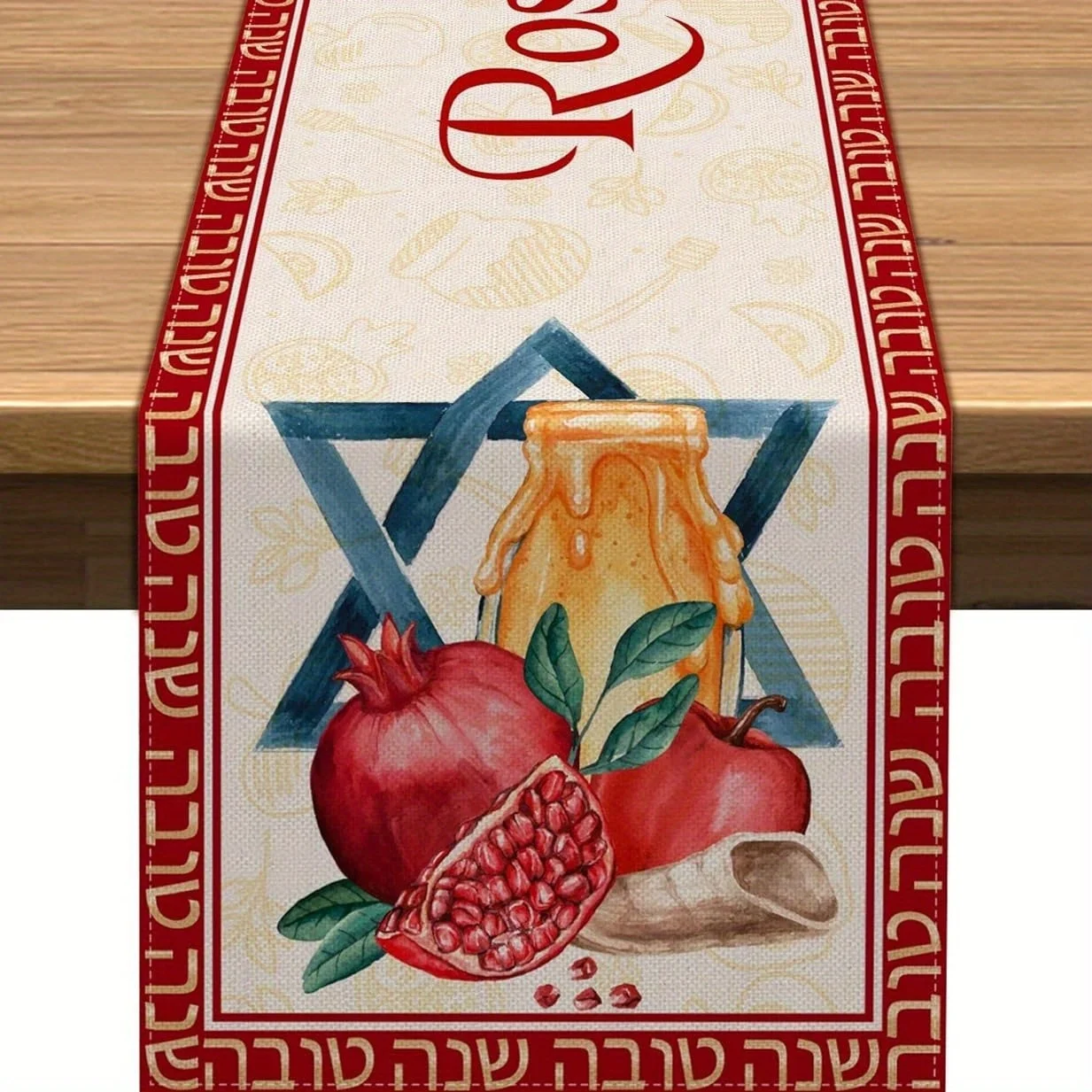 Rosh Hashanah Linen Table Runner Home Decoration Shana Tova Honey Pomegranate Kitchen Dining Table Runners Jewish New Year Decor