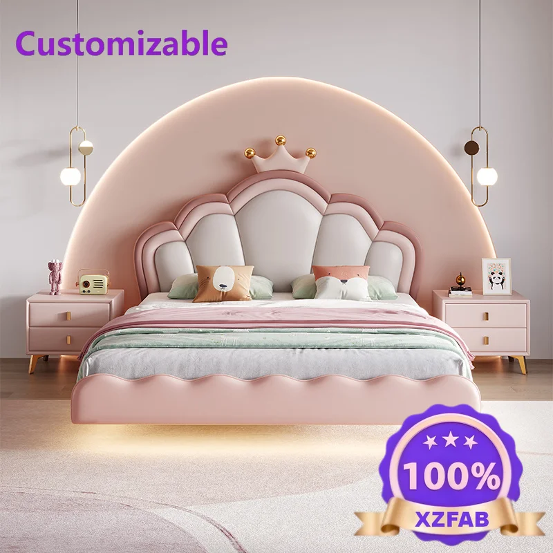 Factory Direct 2026 Cream Wind Children's Suspension Bed With Lights Modern Simple Girl Boy Soft Package Light Luxury