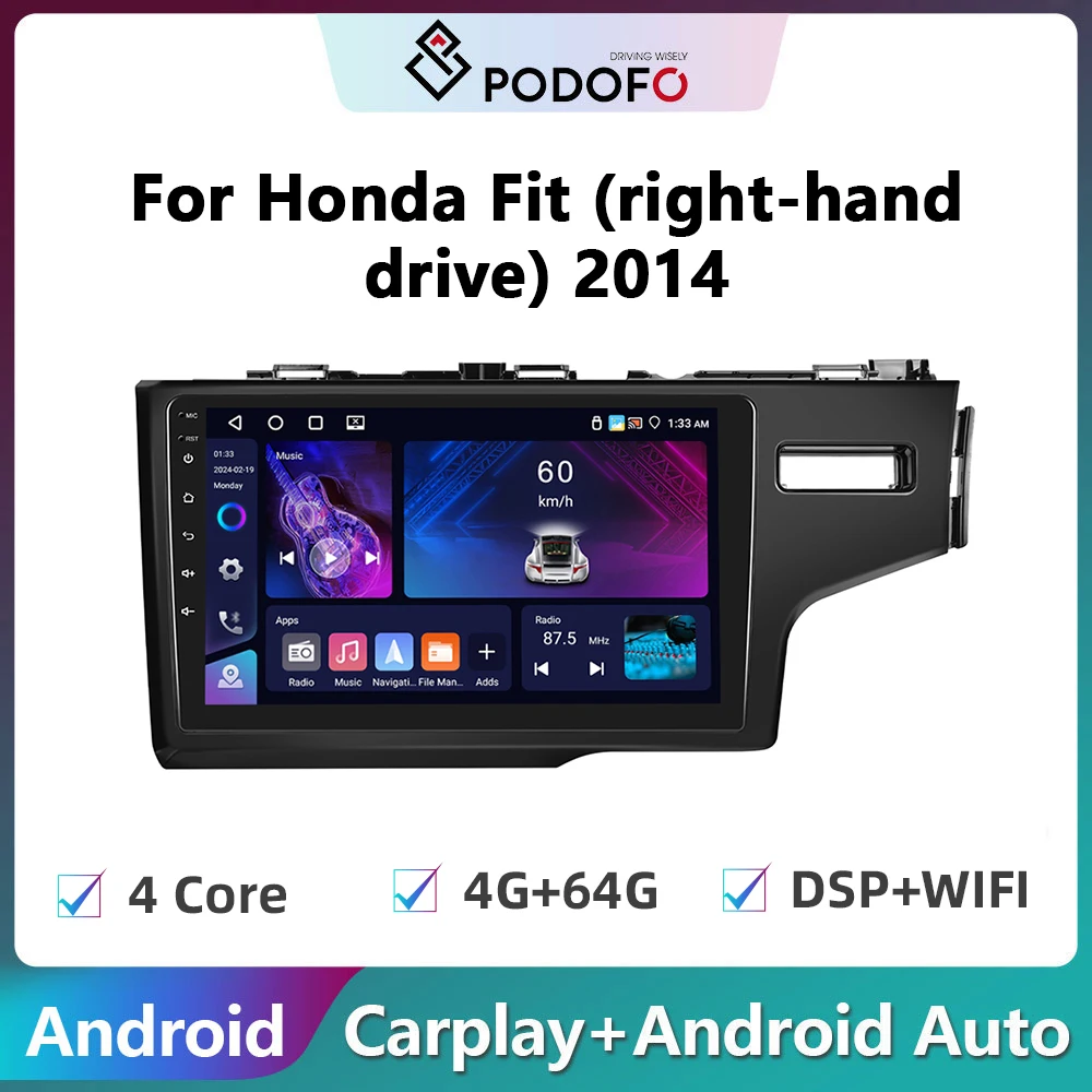 

Автомагнитола Podofo, 2din, Android, для Honda Fit, с правосторонним приводом, 2014, Carplay, стереопроигрыватель, Авторадио, Wi-Fi, GPS-навигация, FM/RDS