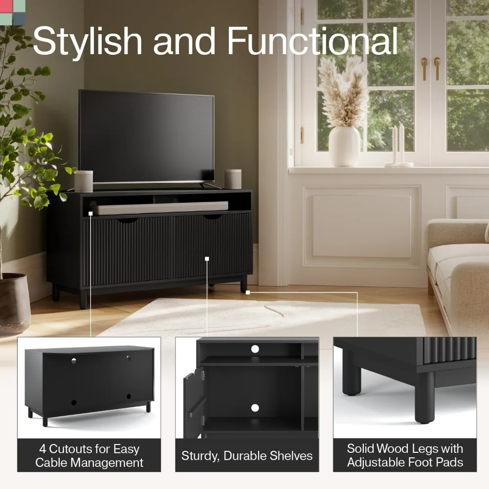 Fluted Corner TV Stand - 43” Corner Entertainment Center with Storage - Corner Media Console Table for Living Room