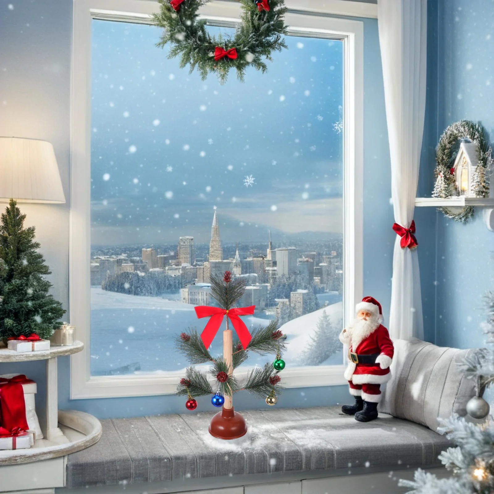 

Creative Christmas Decoration Funny Plunger Tree Unique Holiday Decor for Home Office Small Size Easy to Clean Artificial Xmas