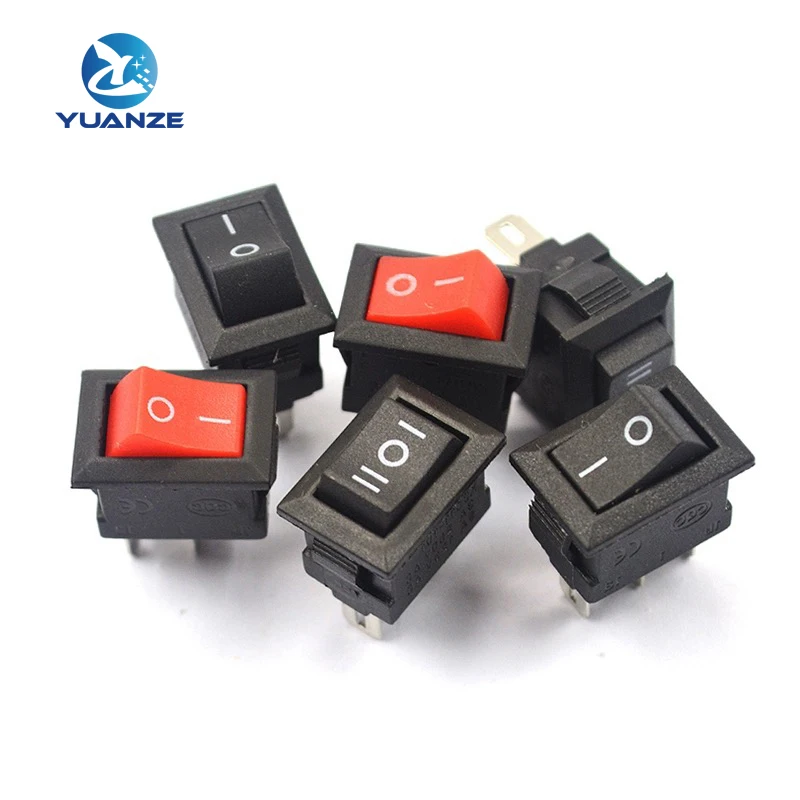 5Pcs Button Switch 10x15mm 2CH 3CH 2Gear 3Gang 2Pin 3A 250V KCD11 Embedded On/Off Rocker Switch 10MM*15MM Black Red White