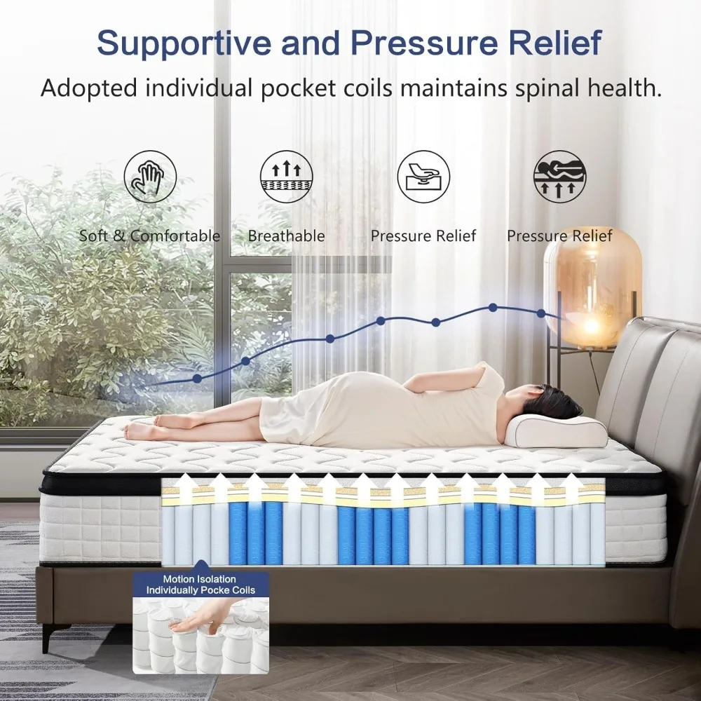 Medium Firm Hybrid Mattress - 12 Inch Memory Foam with Pocket Springs, Enhanced Edge Support, Motion Isolation for Premium Sleep image 5