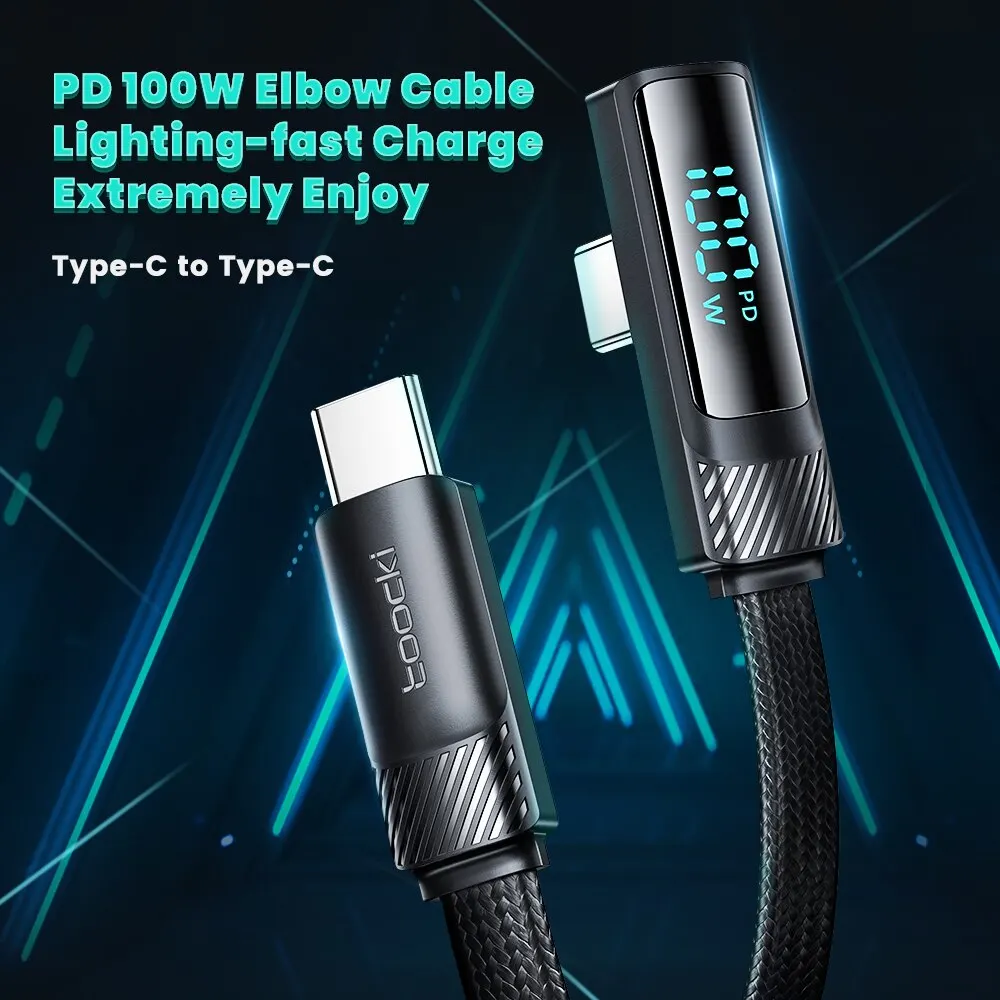 Toocki PD 100W kabel USB typu C do USB C 90 stopni kąt cyfrowy wyświetlacz dla iPhone 15 Samsung Huawei Xiaomi USB C przewód do ładowarki