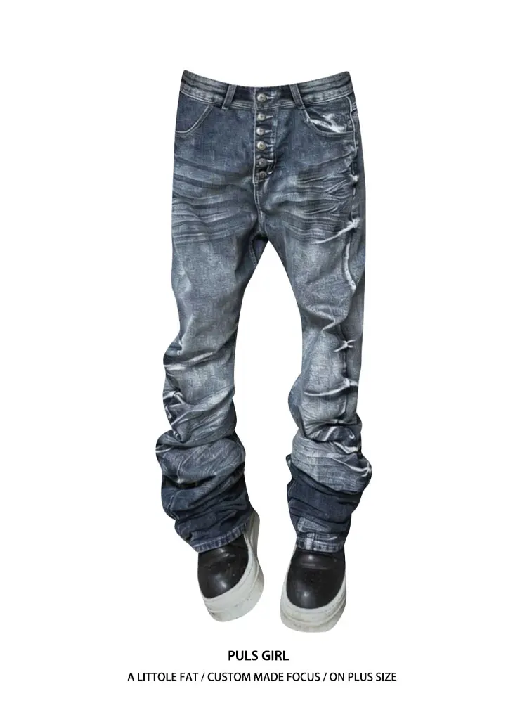 

Womens High Waist Straight Leg Jeans Large Size American Street Style Washed out Button Folded Knife Jeans Casual High Waist