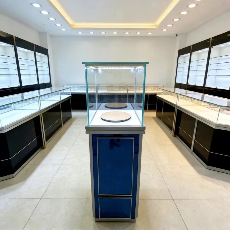 Factory direct sales of rotating jewelry boutique display racks, locked glass doors, LED lighting, the best choice