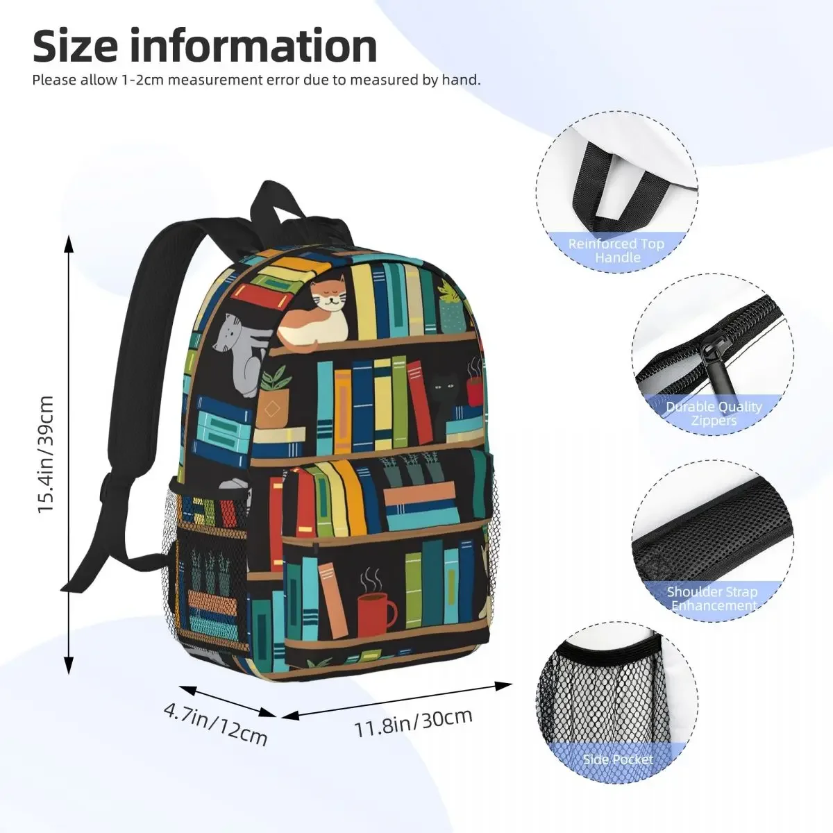 Sac à dos de dessin animé de grande capacité pour les amoureux des livres, les étudiants, les bibliothèques, les étudiants, les adolescents, les étudiants, les ordinateurs portables