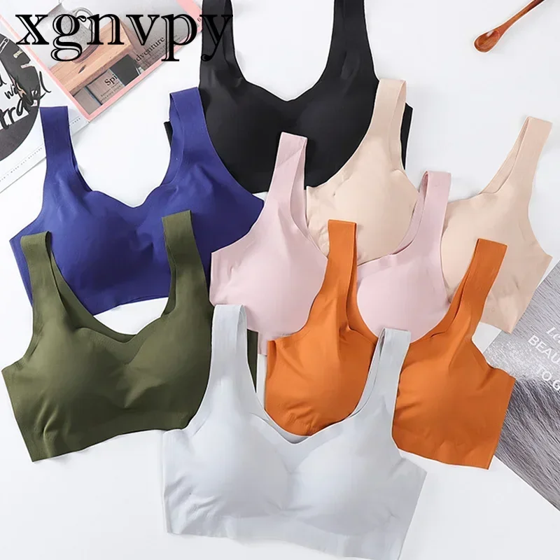 xgnvpy Ice silk seamless underwear peace of mind fourth generation women one-piece vest bra without underwire sports sleep bra