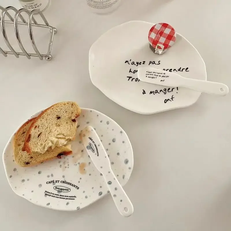 Ceramic Plate Dinner Set INS Lovely Tulip Donuts Butter Cheese Knife French Dessert Plate Jam Cream Spatula Wedding Tableware