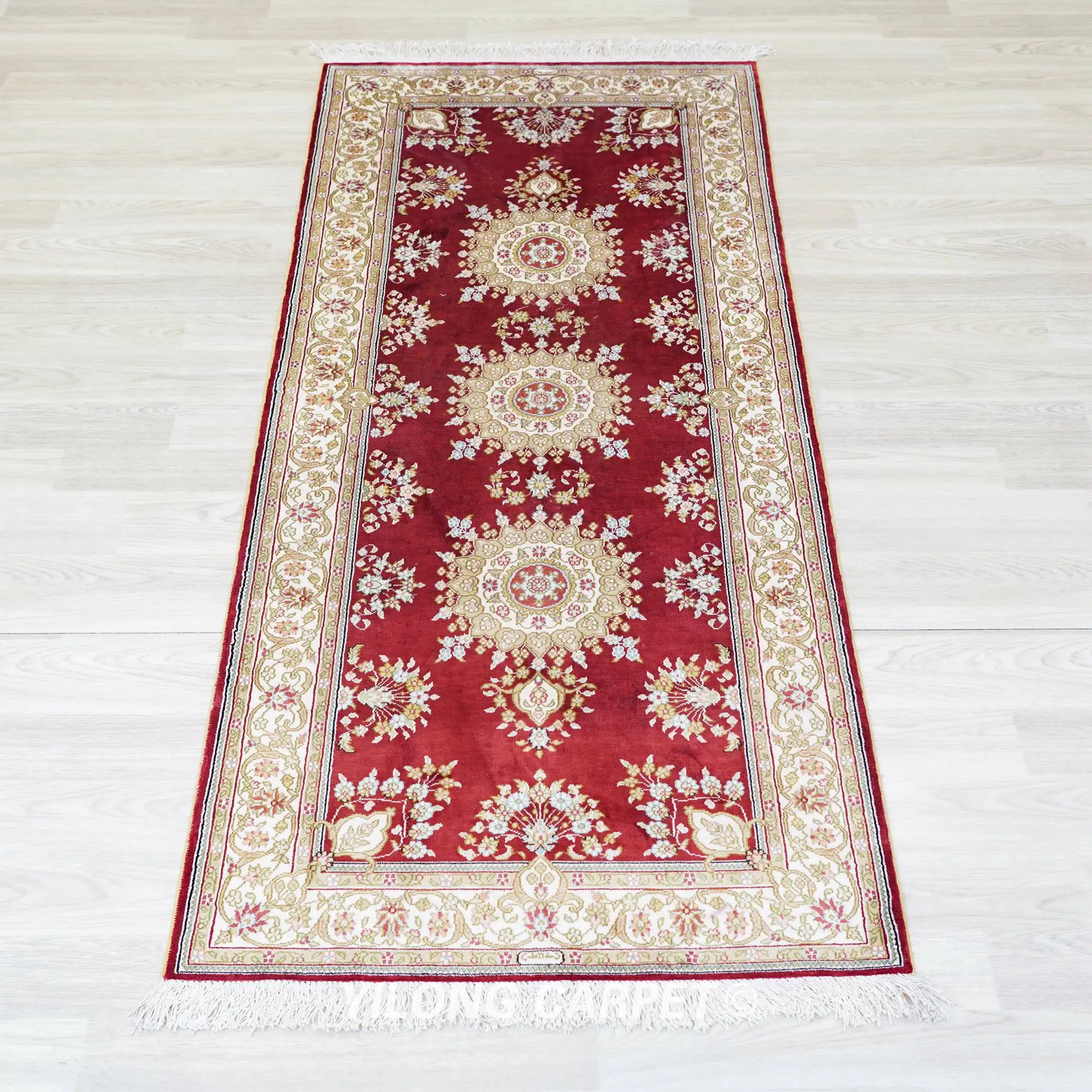 2.5x6' Hand Knotted Silk Runner Traditional Persian Design Long Hallway Rug (HF341B)