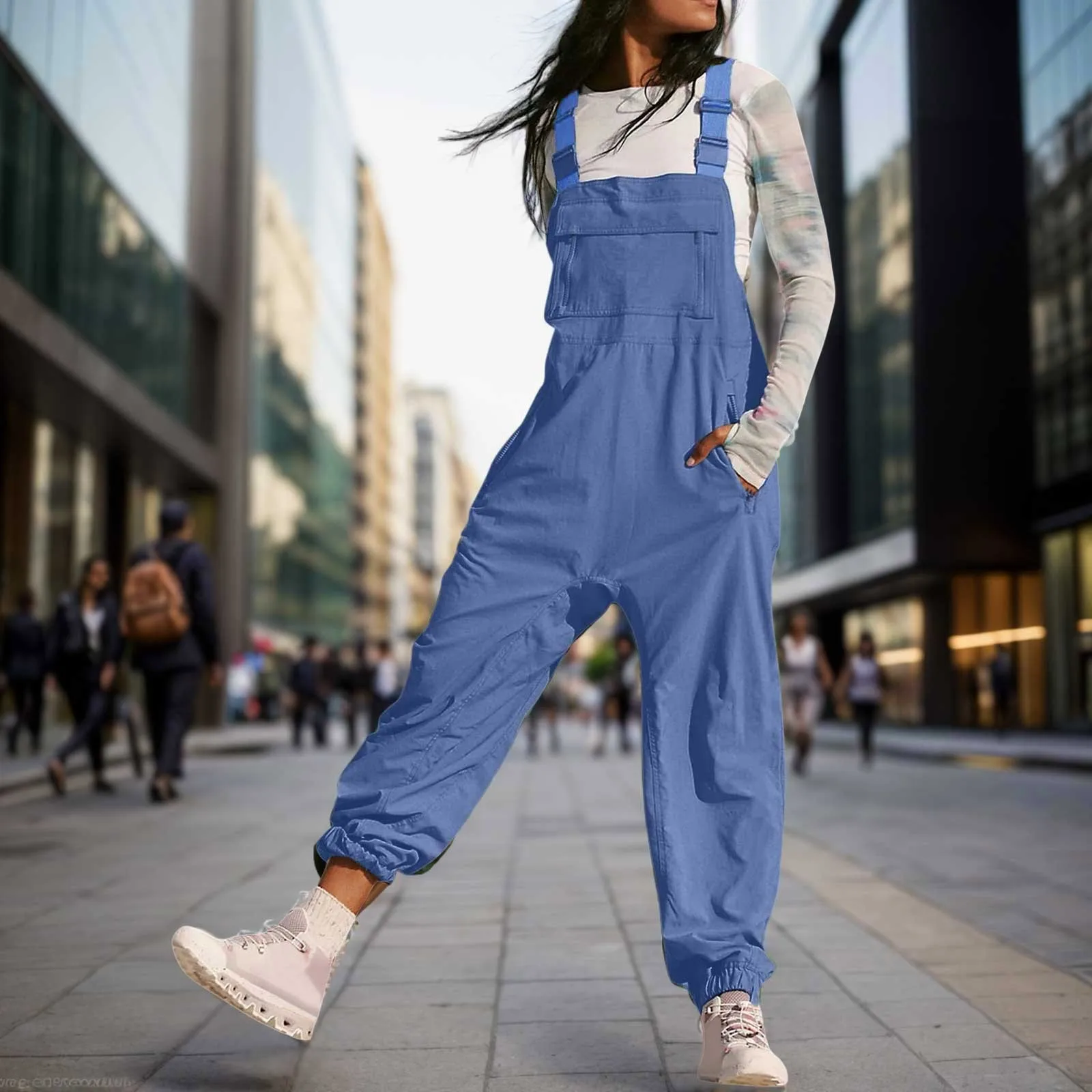 

Women's Sleeveless Overalls Summer Casual Loose Adjustable Straps Bib Long Pant Jumpsuits With Pockets Daily Commute Jumpsuits