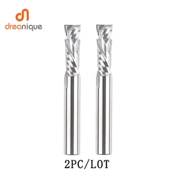 Dreanique 2 unids/lote CNC dos flautas en espiral fresa de extremo de compresión carpintería arriba y abajo herramienta de corte de fresado de carburo broca enrutadora