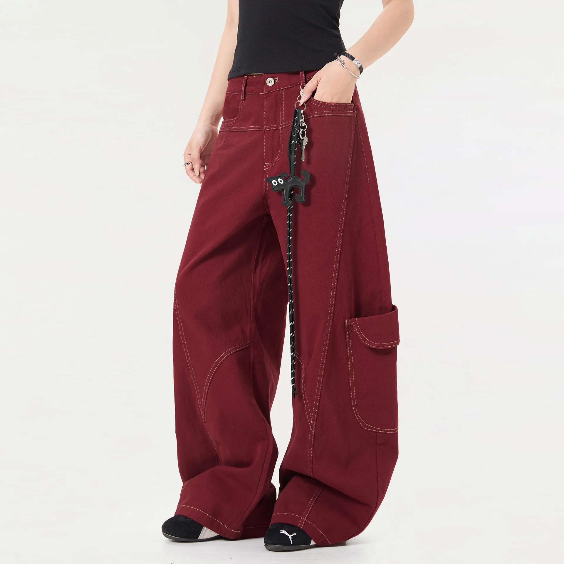 OR FL American Curved Knife Retro 100 Cotton Women Jeans Street Dance Jazz Wide Leg Baggy Slacks Women's Staraight Y2k Pants