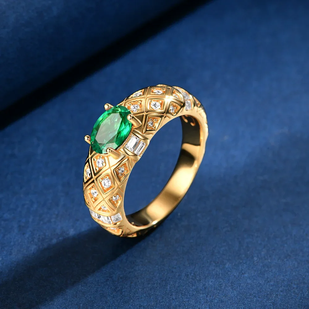 

New S925 silver egg shaped 5 * 7 cultivated red treasure blue treasure emerald 1ct atmospheric unisex ring marry jewelry