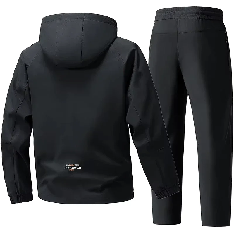 Spring Autumn Men's Hooded Jacket Thin Fashionable Youth Casual Sports Coat Detachable Hood Wear Resistant Polyester Fiber Pants