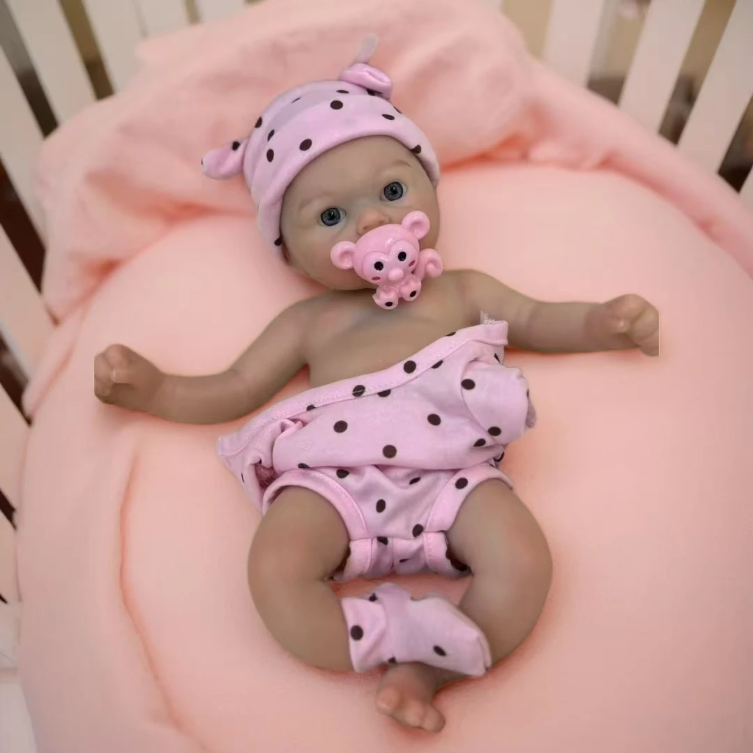 Ojos abiertos 33CM bebé reborn de silicona sólida niña muñeca Hanamde piel pintada boca abierta y muñeca recién nacida lavable