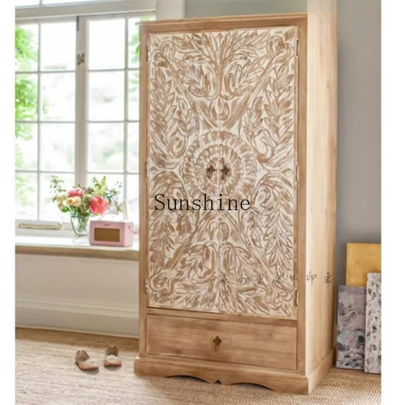 

Solid wood carving flower wardrobe bedroom furniture cabinet custom simple modern