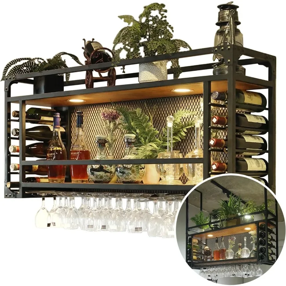 

Wall Mounted Wine Racks, Large Capacity Wine Holder, Can Hanging Or Wall Mounted, Simple Type with Light Wine Rack for Bar