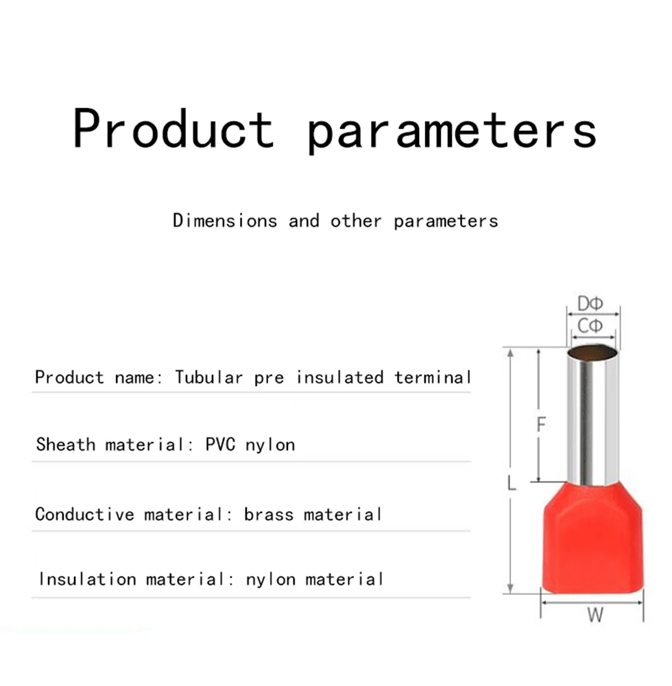 Connecteur de fil de câble isolé TE6014, extrémité de cordon double politiquement imbibée, tube d'équipage préisolant, 6,0 mm², 50 pièces par paquet, 100 pièces par paquet