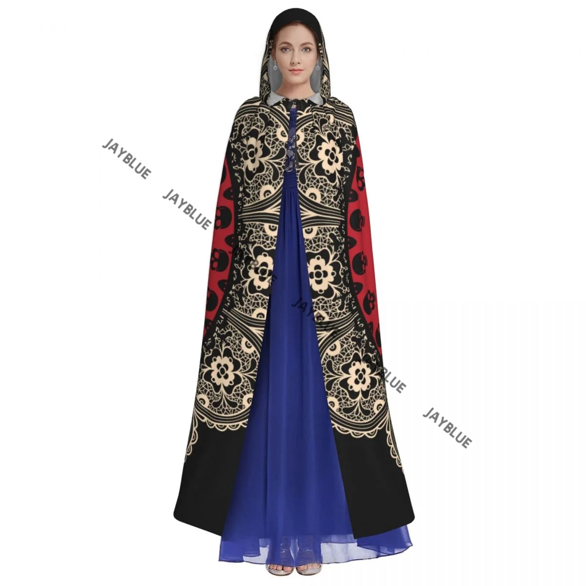 Hooded Cloak Unisex Cloak with Hood Frame With Mexican Skull Woman Cloak Vampire Witch Cape Cosplay Costume