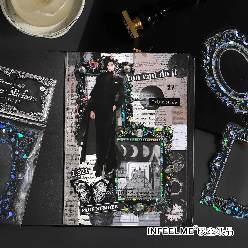 10pcs Shell Light PET Decorative Sticker Baroque Style Art Collage Junk Journal Planner DIY Scrapbook Material Sticker Stationer