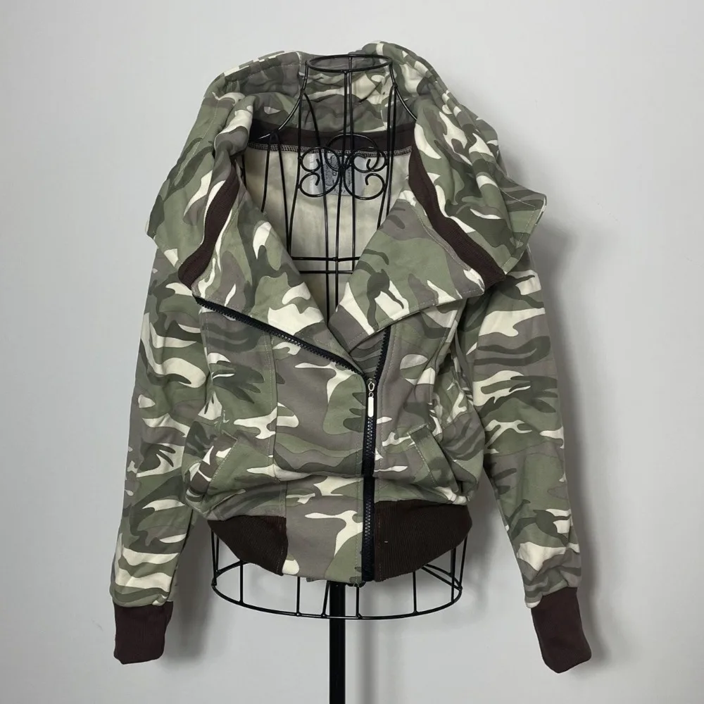 Y2K Vintage Army Green Camouflage Zip Up Jacket Women Harajuku Hot Girl Hoodie Goth Short Coat Sweatshirt Autumn Winter Clothing