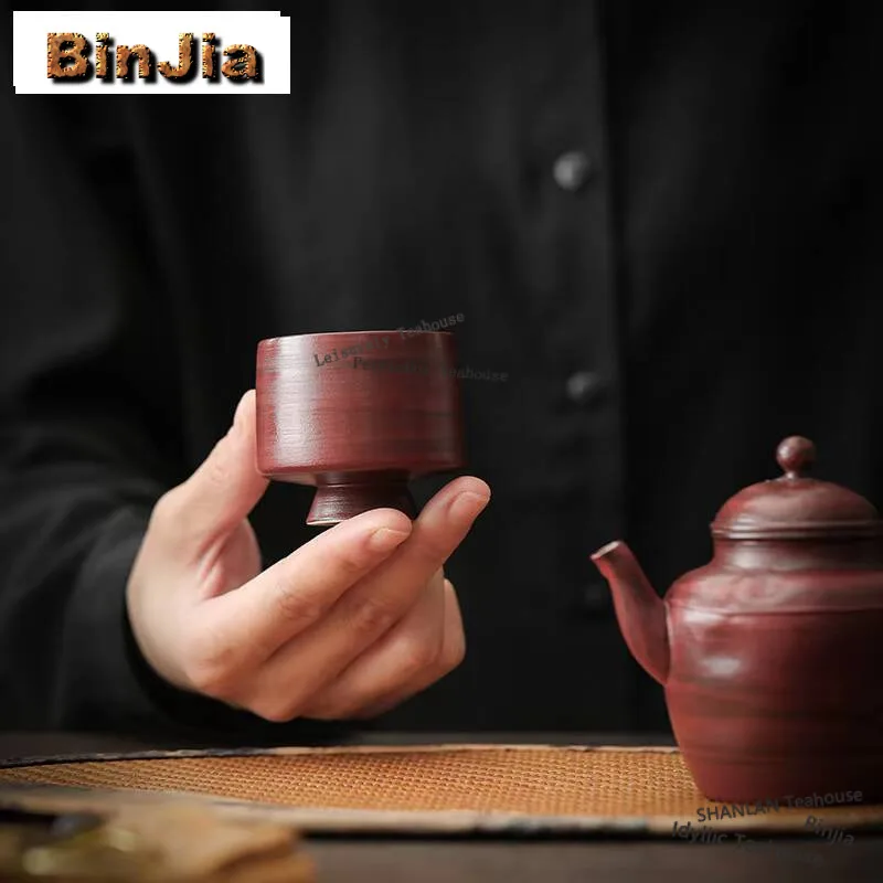 كوب شاي مصنوع يدويًا من السيراميك الأحمر ، كوب رئيسي بأقدام مرتفعة ، وعاء شاي أصلي ، كوب تأمل ، كونغ فو ، بودرة يين ، هدية شاي ، 60 مرة