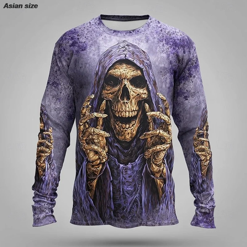 Halloween Men's Skull T Shirt Long Sleeve T shirt 3D Print Crew Neck Shirt Fashion Exaggerated Dark