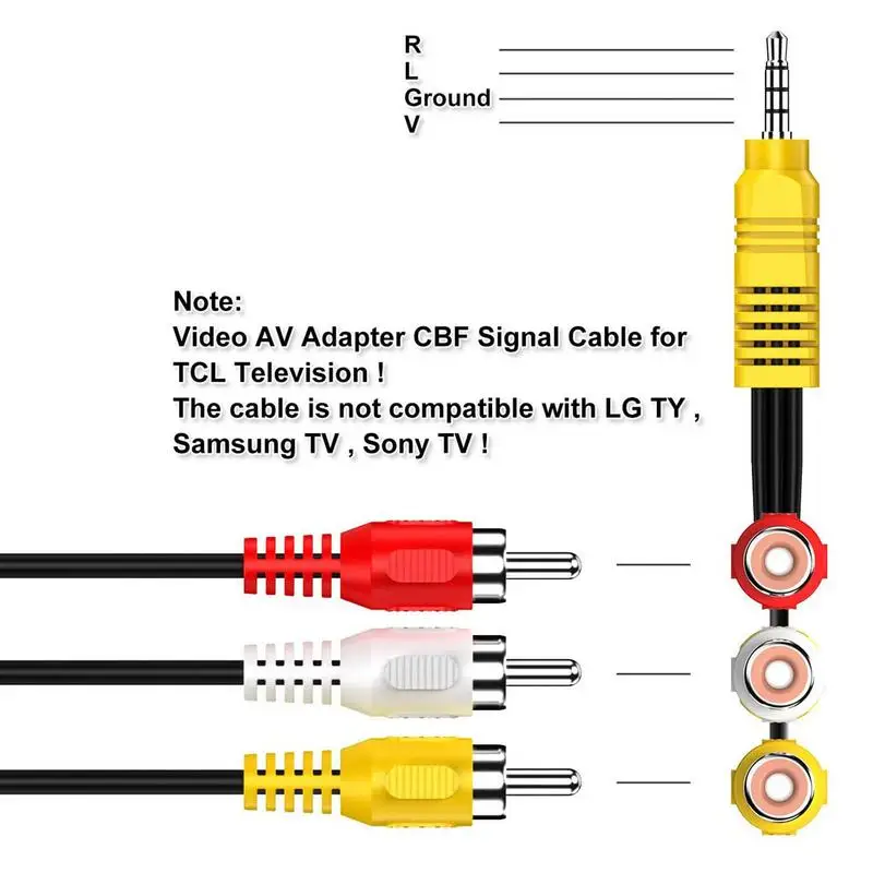 Cable adaptador AV de 3,5 MM a 3 RCA, componente de vídeo para TV TCL de 3,5mm a RCA, rojo, blanco y amarillo, hembra