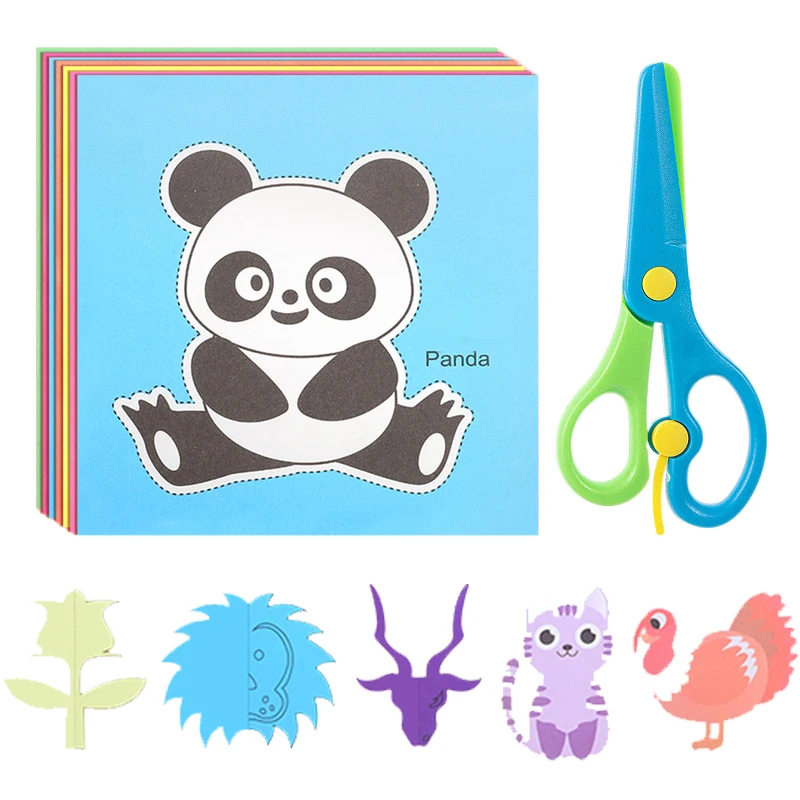 

48/96sheets Paper Cuttings with Scissors Handmade DIY Colored Paper Painting Art Handicrafts Student School Office Supply TMZ